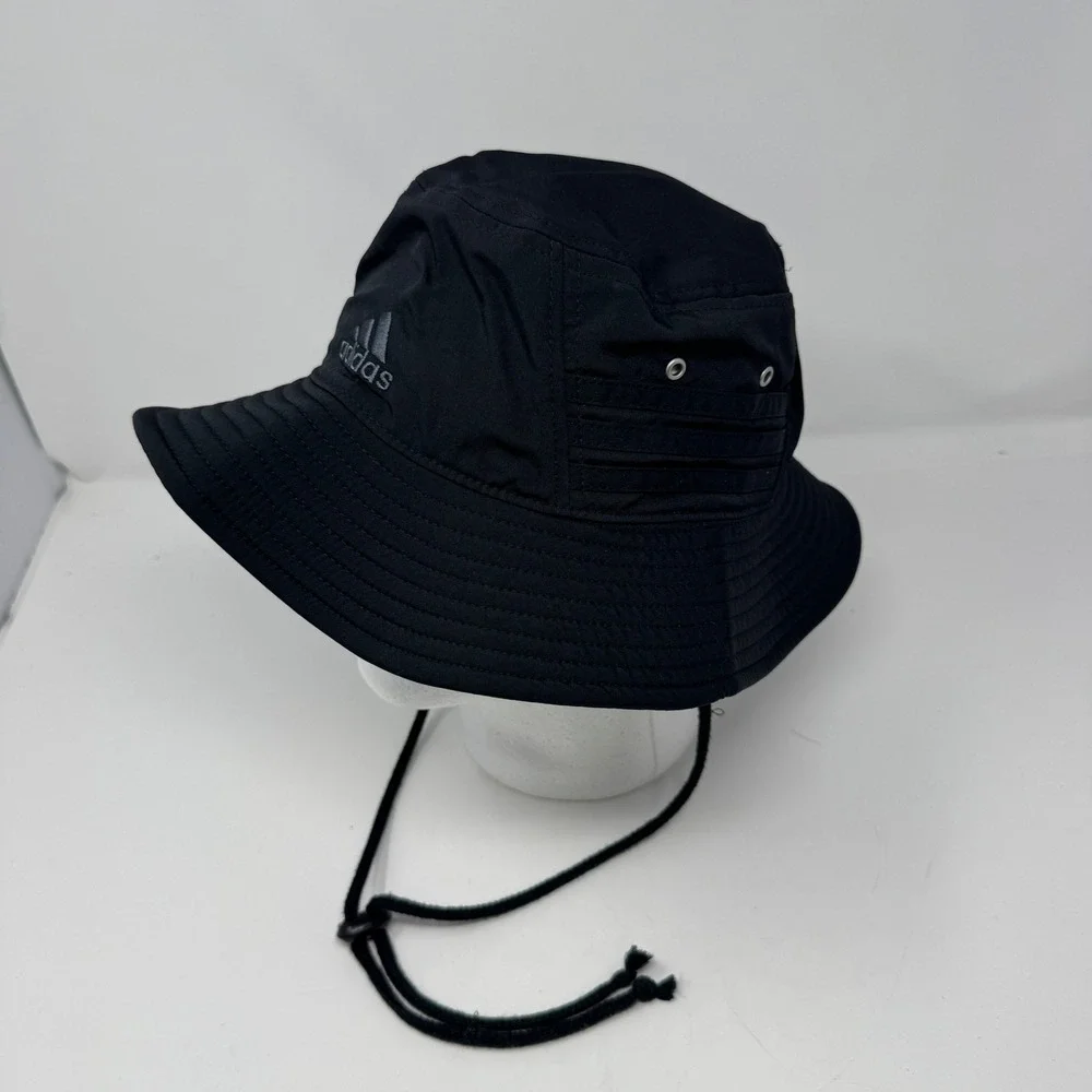 Adidas Mens Aeroready Bucket Hat Black Boonie Sun Cap with Chin Strap HC183